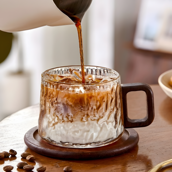 Glass Mug With Wooden Saucer - 250 ml